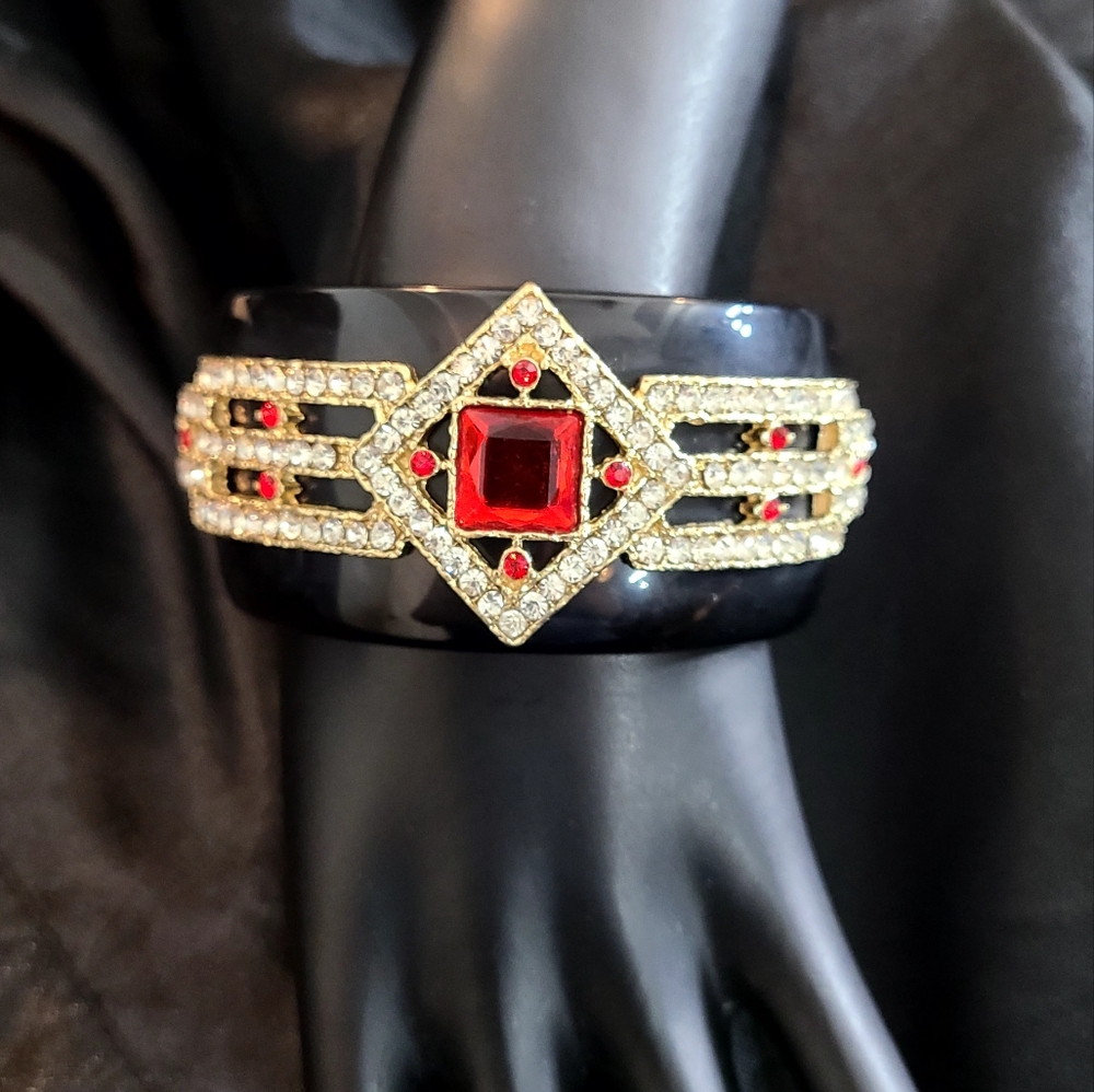 Rhinestone art deco style cuff bracelet